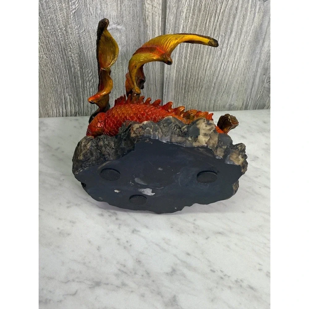 Red Dragon Tea Light Candle Holder Fantasy Figurine Statue Home Decor Red Gold